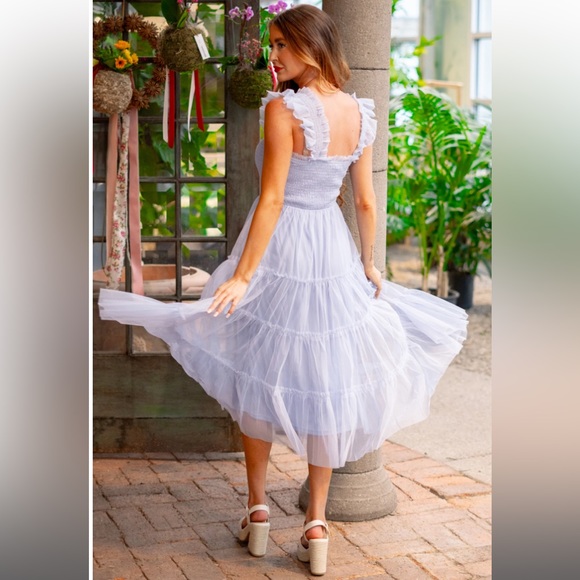 NWT Listicle Smocked Ruffle Tiered Mesh Midi Maxi Dress Size Large Retail $74 - Picture 7 of 16